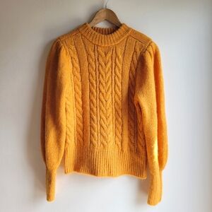 YAS Chunky Fisherman Mock Neck Wool Alpaca Cableknit Orange Sweater Small